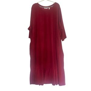 d&co Heritage Ribbed Knit Midi Dress Corduroy Red Plus Size 4X Ruffle Hem